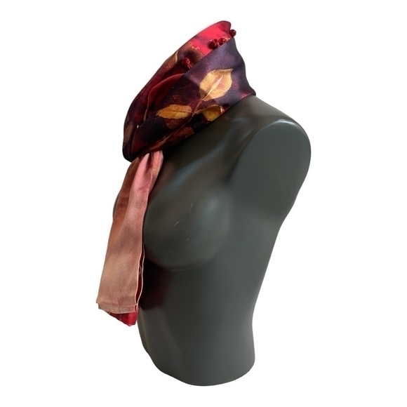 ASILK Red Watercolor Floral Mulberry Silk Scarf Wrap Cover Up NWT - Picture 3 of 9